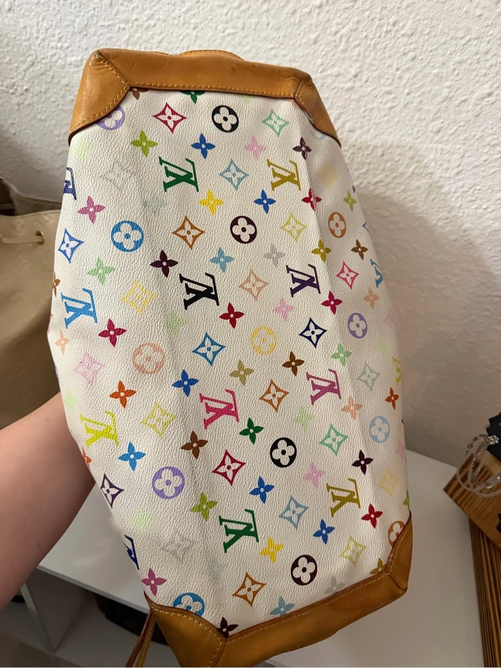 AUTHENTIC Louis Vuitton Multicolor Monogram White Canvas Shoulder Bag (CHIP)